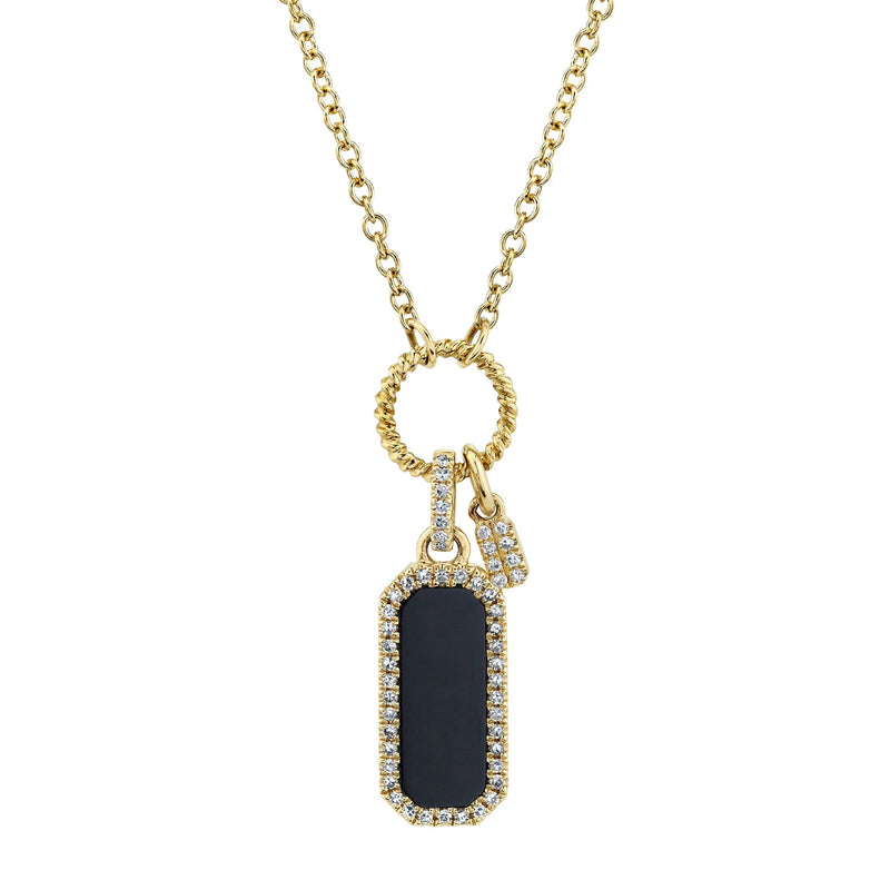 Yellow Gold Black Onyx Diamond Dog Tag Necklace Necklaces Shy Creation