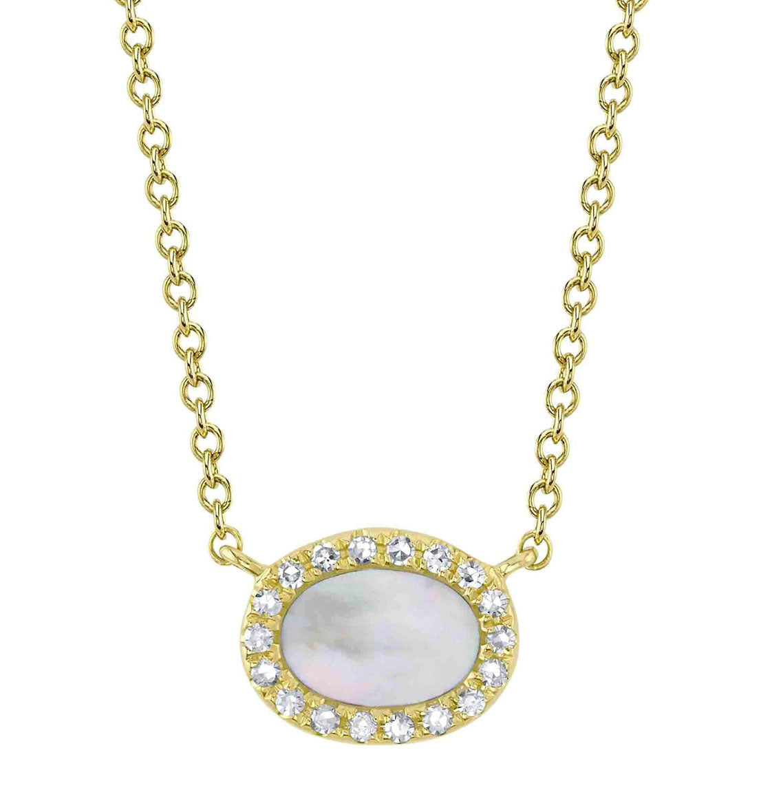 Yellow Gold Mother of Pearl Pave Diamond Pendant Necklace Necklaces Gift Giving