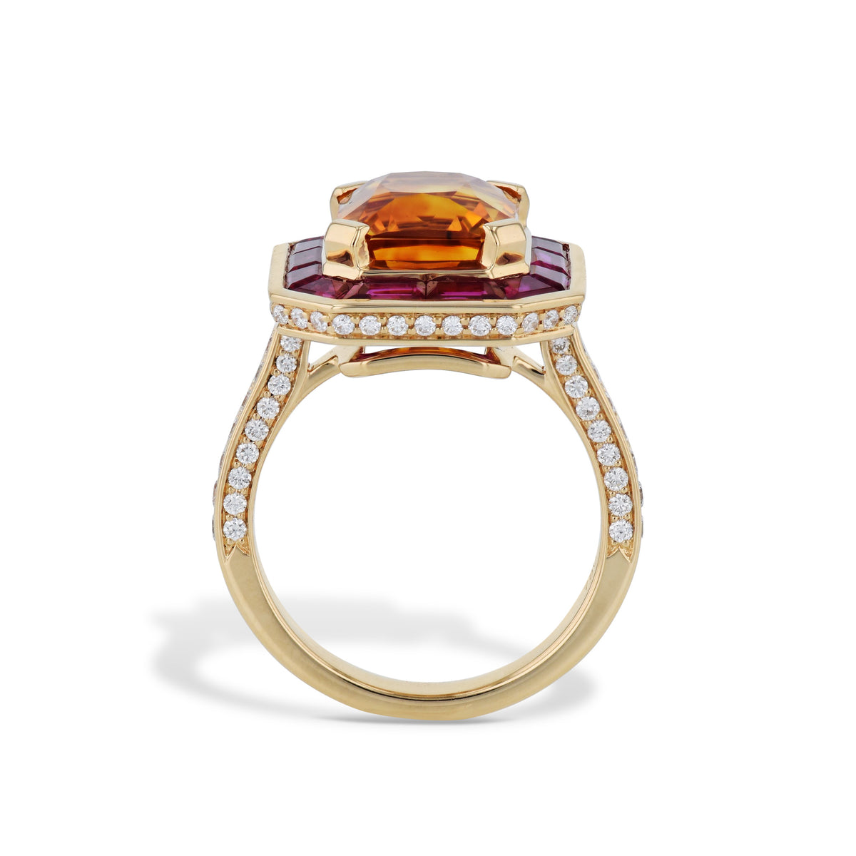 Yellow Sapphire Ruby Diamond 18K Yellow Gold Ring