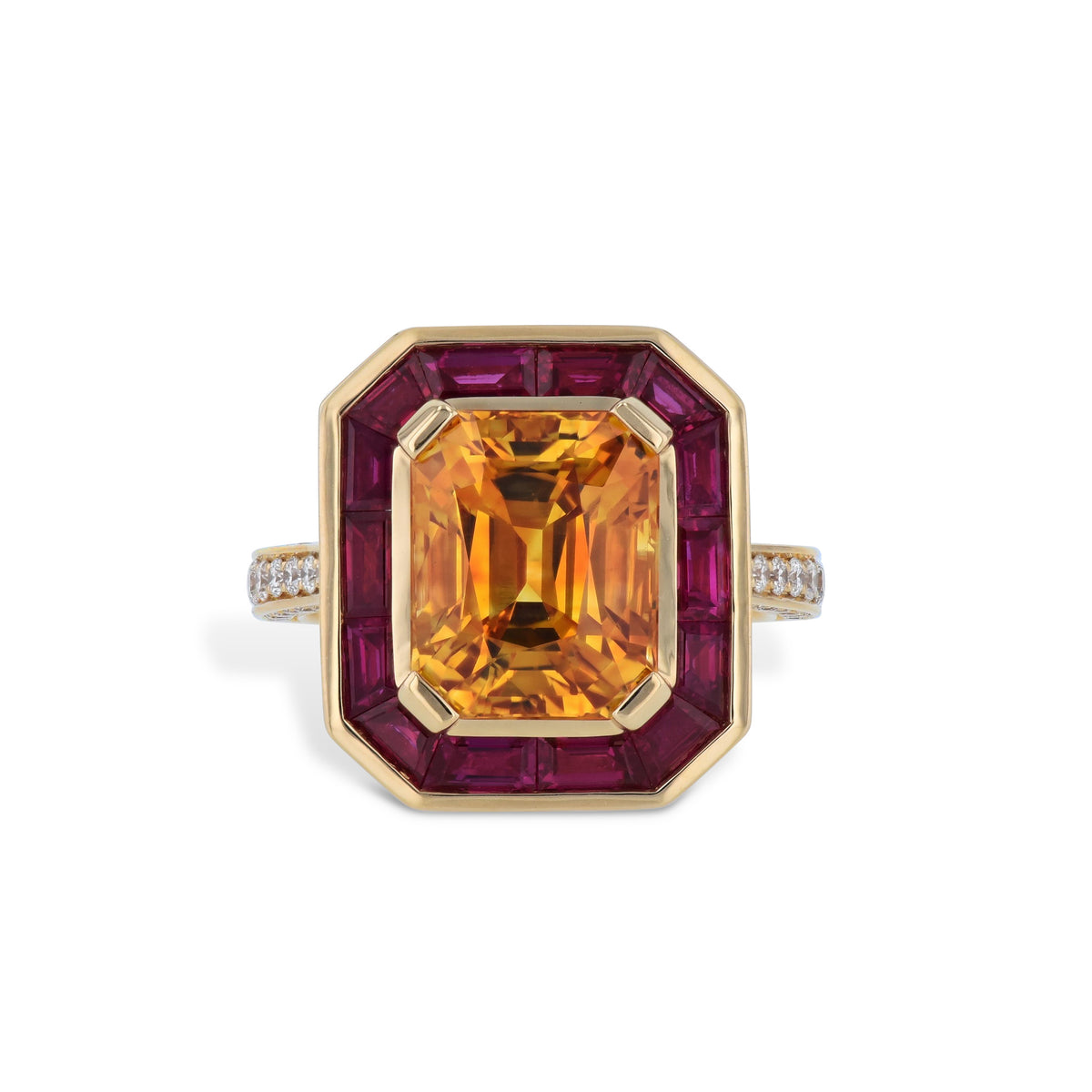 Yellow Sapphire Ruby Diamond 18K Yellow Gold Ring