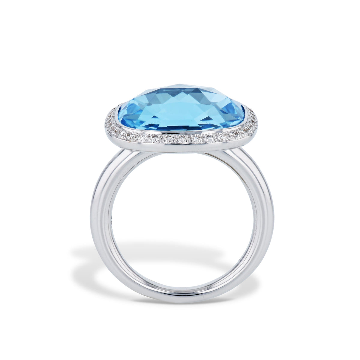 Blue Topaz and Diamond 18K White Gold Ring - Alternate View 1