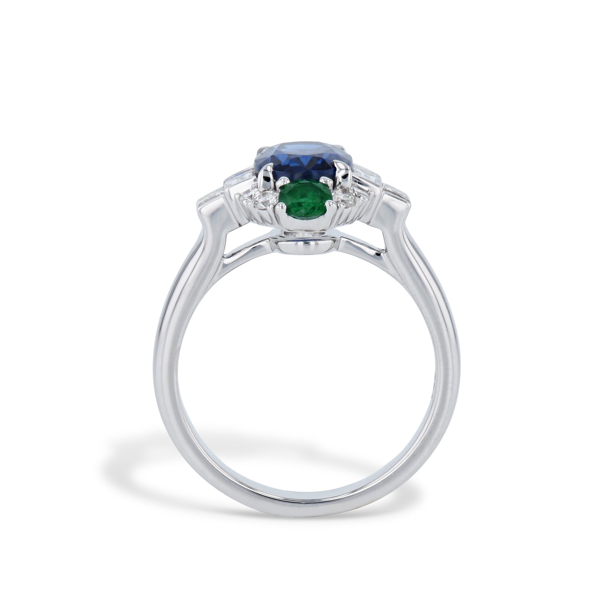 Sapphire Diamond and Emerald 18K White Gold Ring Rings Curated by H