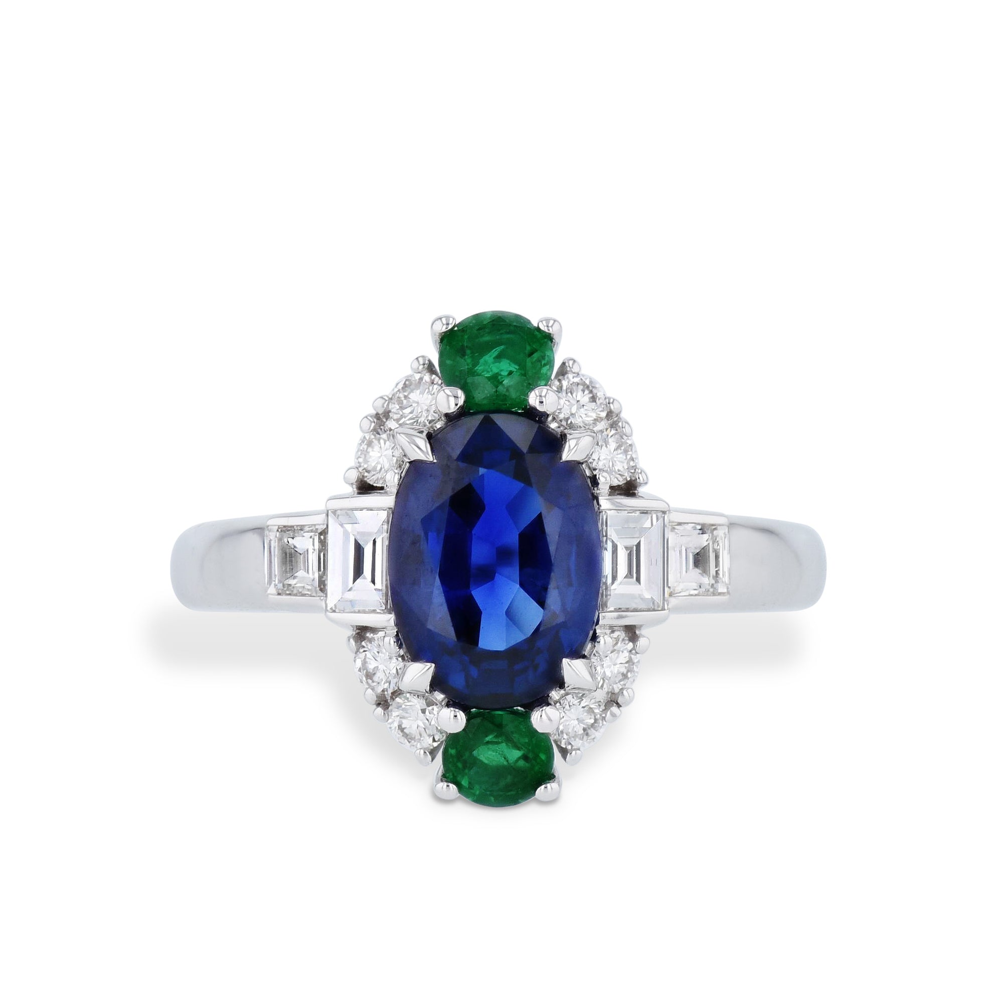 Sapphire Diamond and Emerald 18K White Gold Ring Rings Curated by H