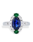 Sapphire Diamond and Emerald 18K White Gold Ring Rings Curated by H