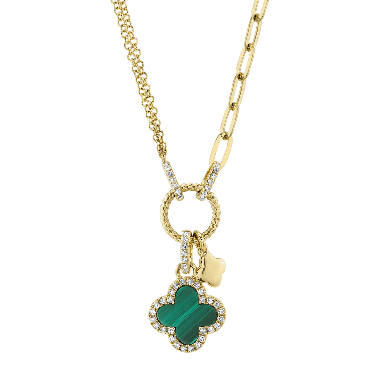 14kt Yellow Gold Malachite Diamond Clover Pendant Necklace Necklaces Shy Creation