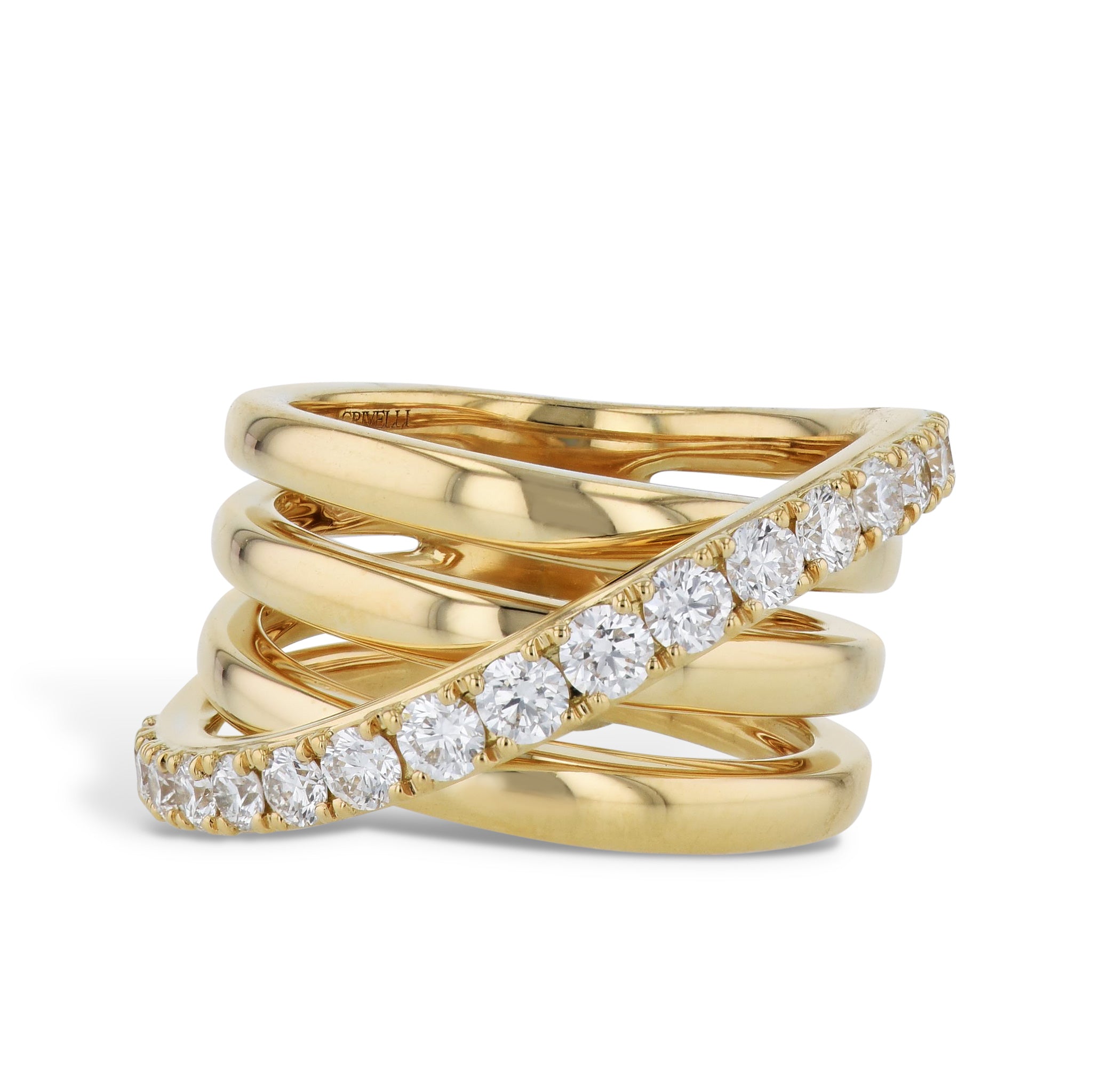 Diamond and 4 Row 18K Yellow Gold Ring Rings Curated by H