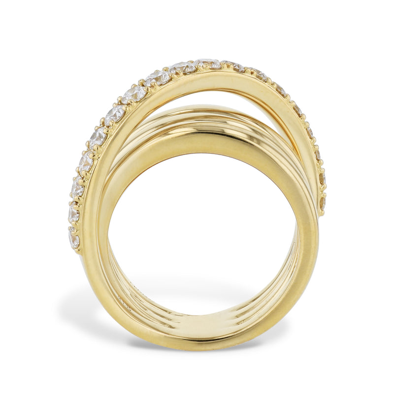 Diamond and 4 Row 18K Yellow Gold Ring Rings Curated by H