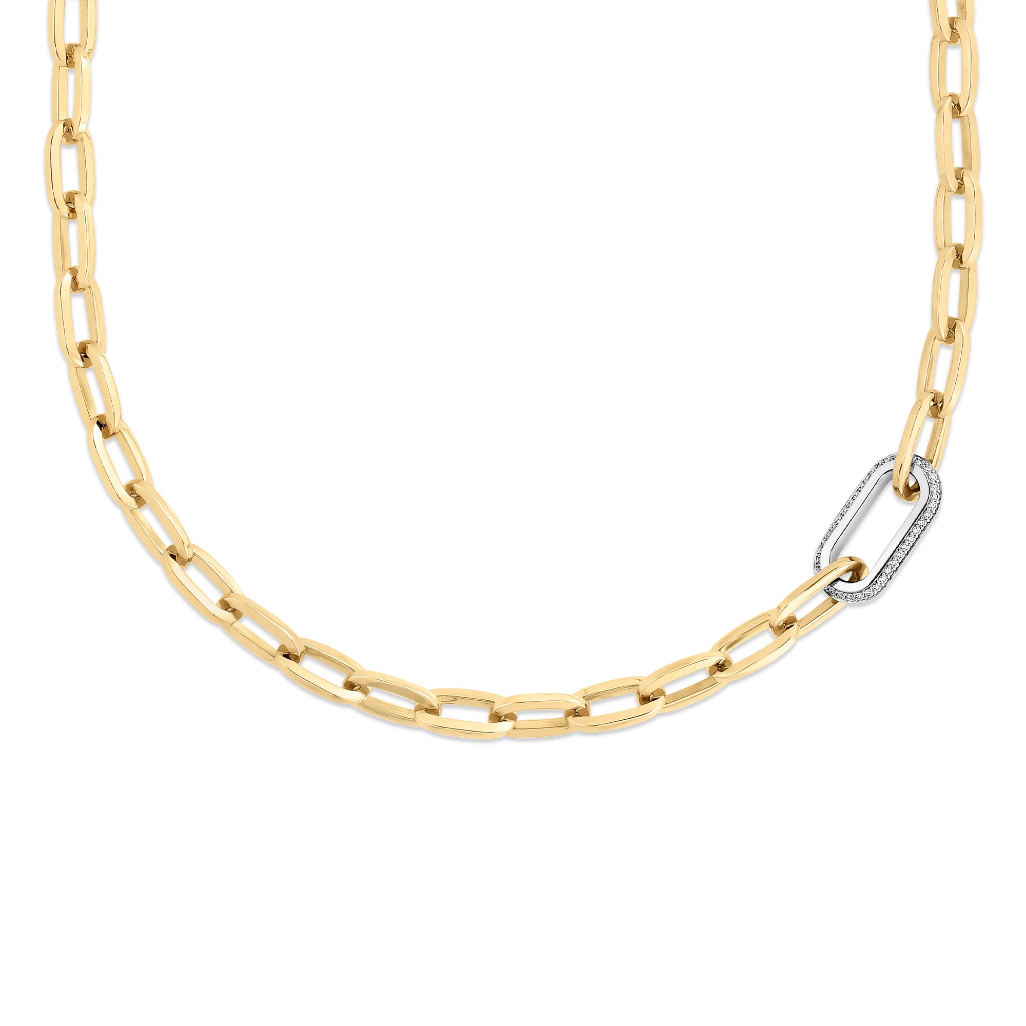18kt Yellow/White Designer Gold Large Diamond Link Paperclip Necklace Necklaces Roberto Coin