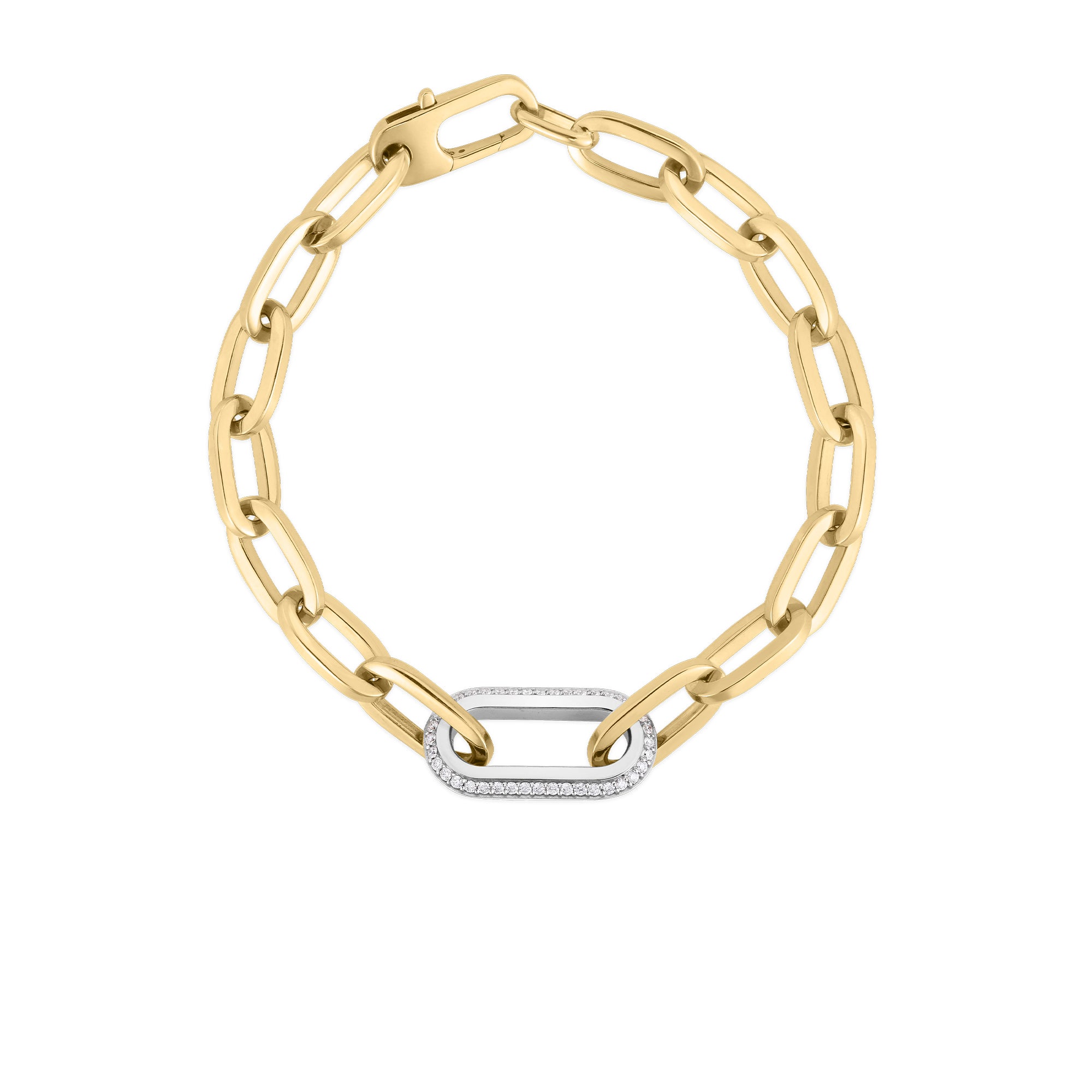 18kt Yellow/White Designer Gold Diamond Link Paperclip Bracelet Bracelets Roberto Coin