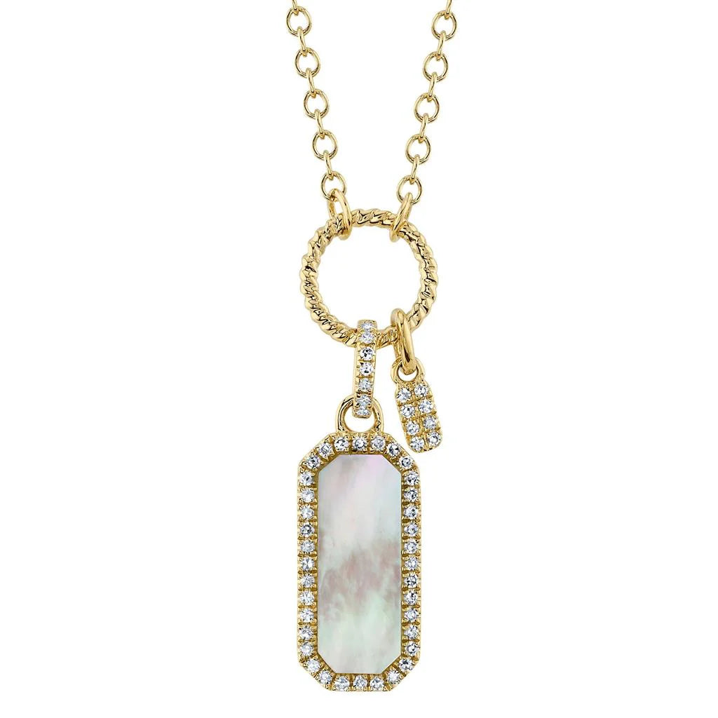 Yellow Gold Mother of Pearl Diamond Dog Tag Necklace Necklaces Gift Giving