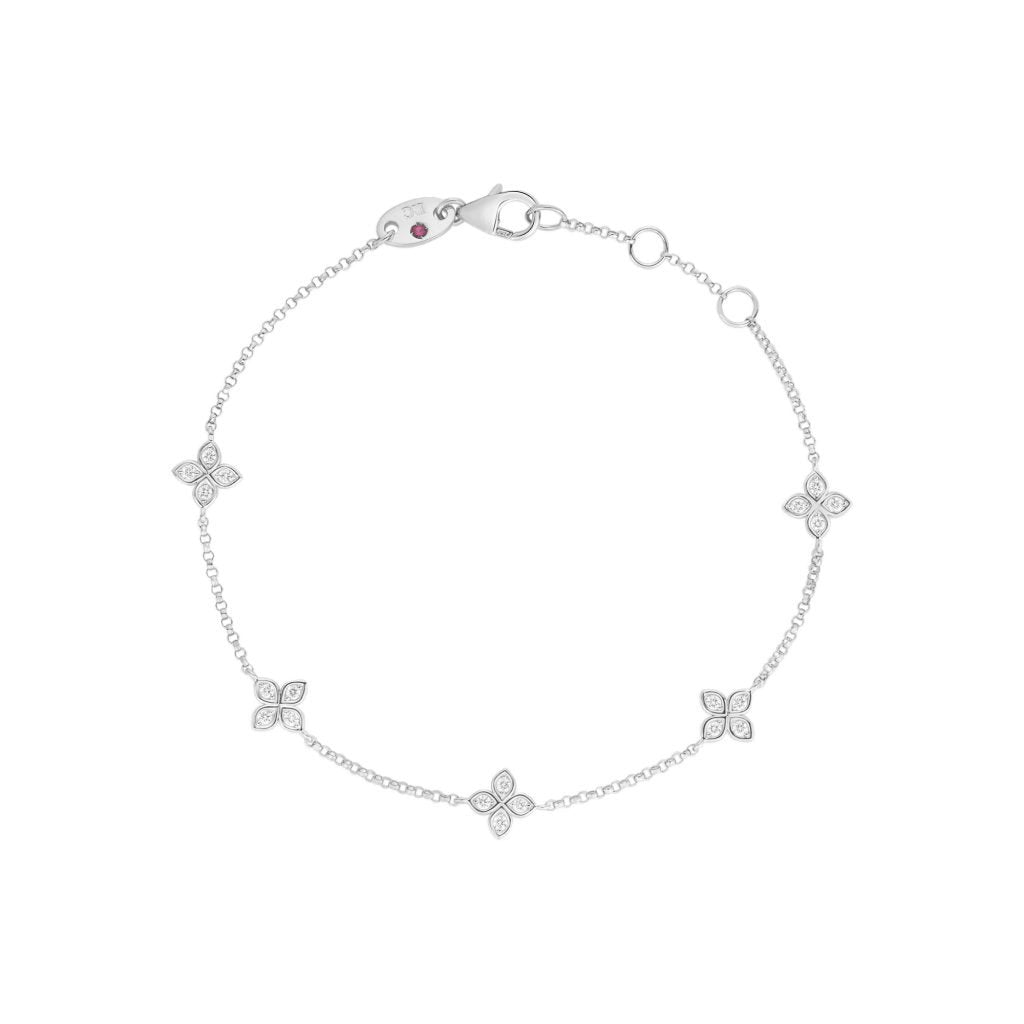 18kt White Gold Love by the Inch 5 Station Flower Bracelet Bracelets Roberto Coin