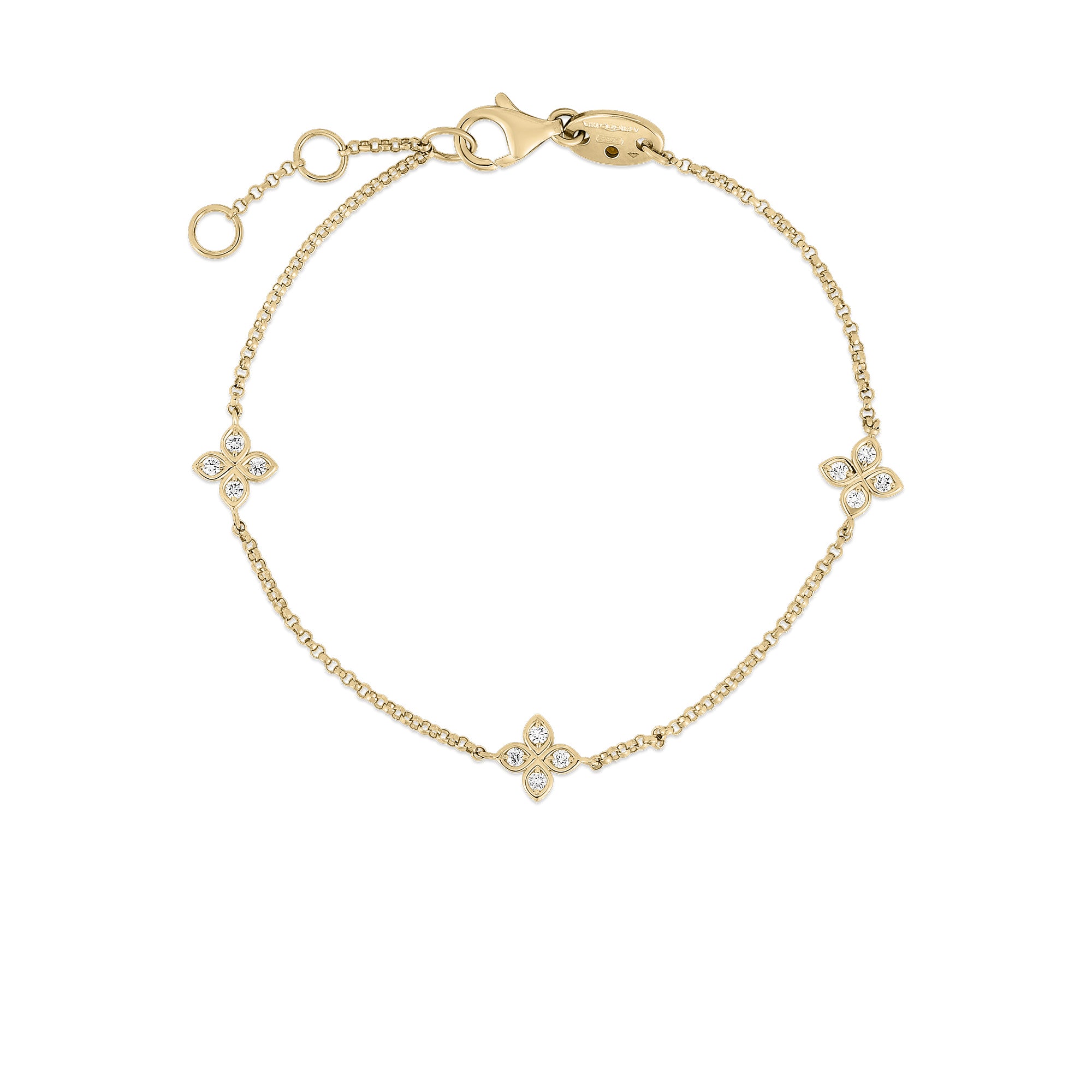 18kt Yellow Gold Love by the Inch 3 Station Flower Bracelet Bracelets Roberto Coin