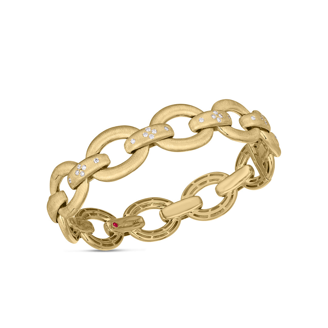 18kt Yellow Gold Duchessa Diamond Satin Oval Link Bracelet Bracelets Roberto Coin