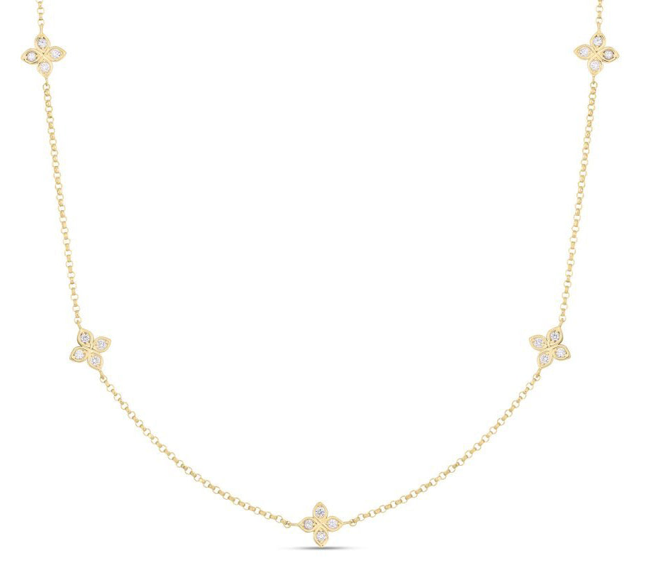 18K Yellow Gold Flower 5 Station Love by the Inch Necklace Necklaces Roberto Coin