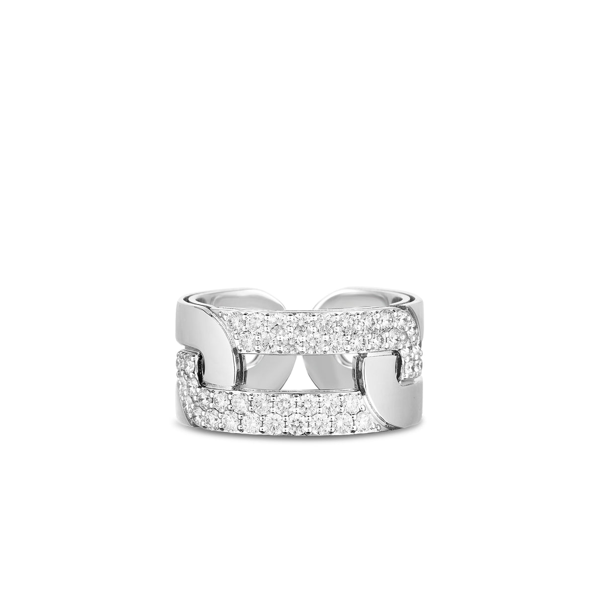 18kt White Gold Diamond Link Navarra Wide Ring Rings Roberto Coin