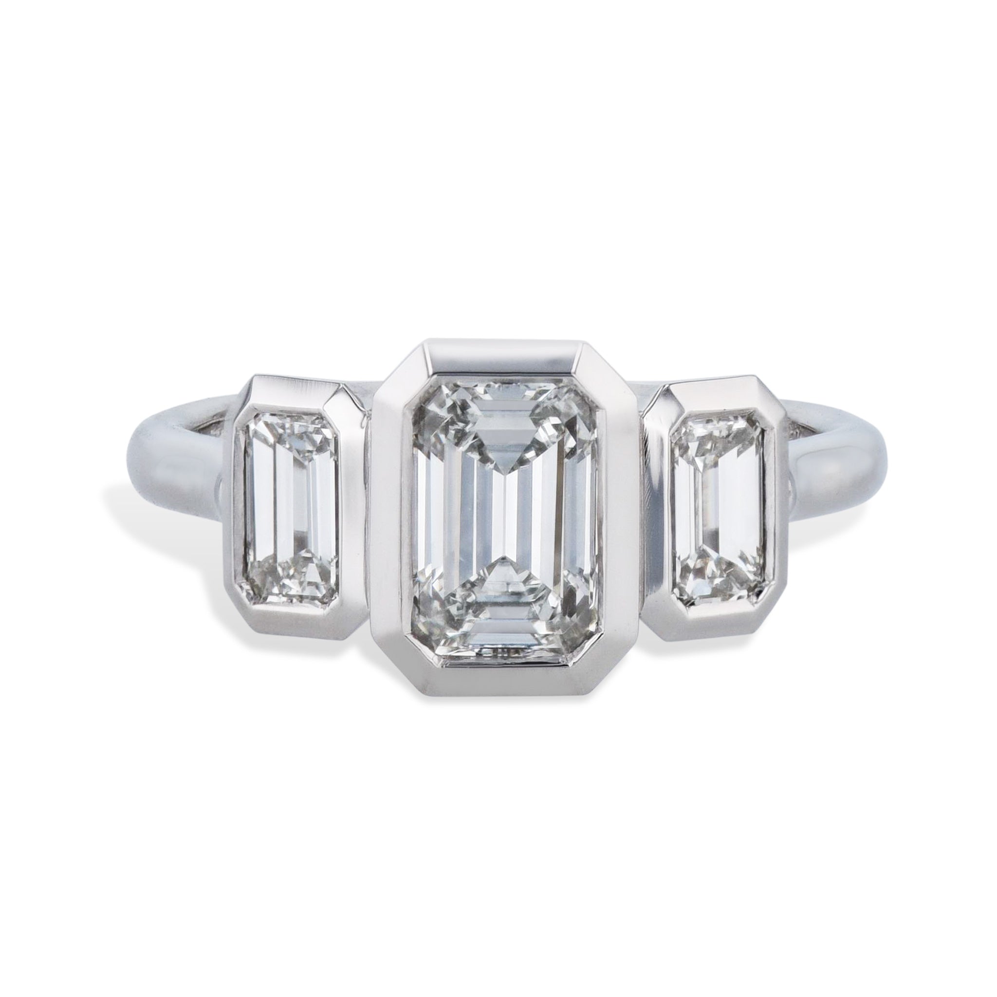 Emerald Cut three Diamond Platinum Engagement Ring Rings H&amp;H Jewels