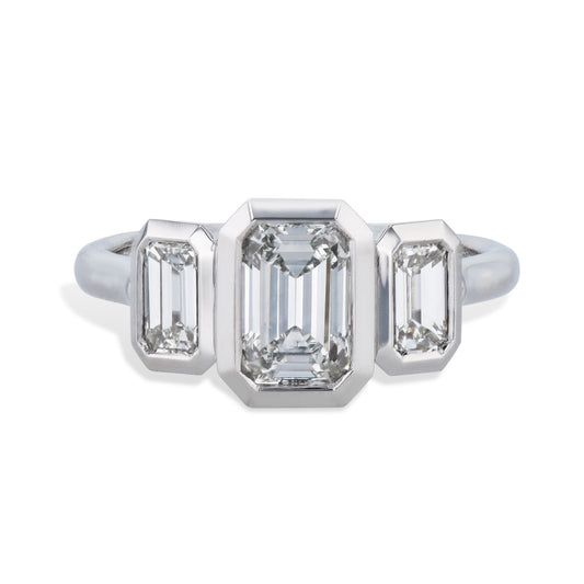 Emerald Cut three Diamond Platinum Engagement Ring Rings H&H Jewels