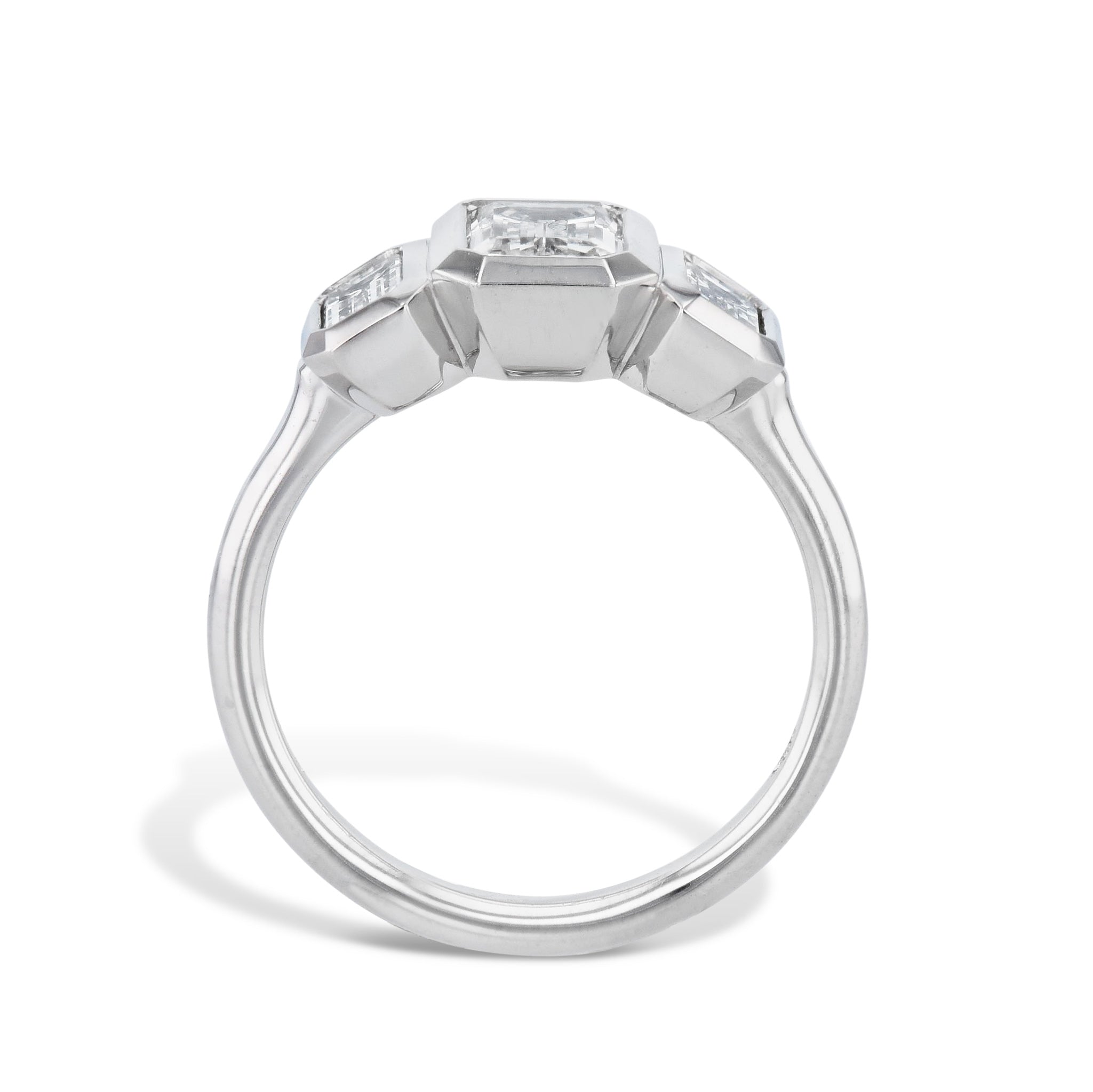 Emerald Cut three Diamond Platinum Engagement Ring Rings H&amp;H Jewels