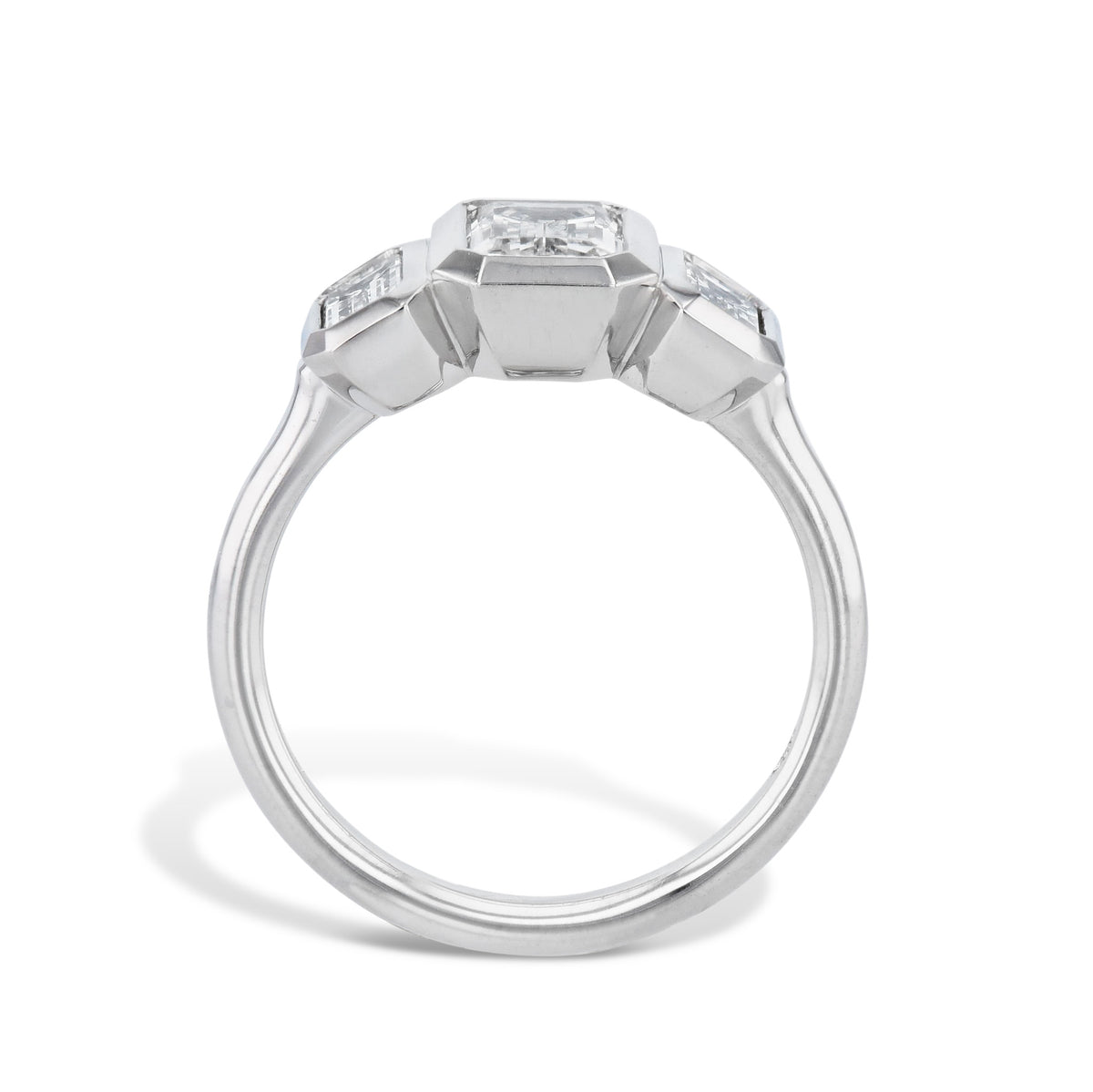 Emerald Cut three Diamond Platinum Engagement Ring - Alternate View 1