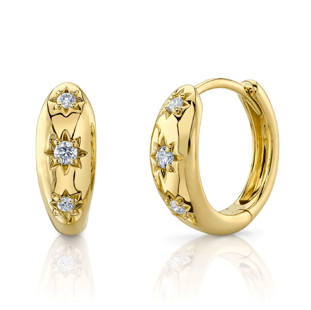 Yellow Gold Star Burst Diamond Huggie Earrings Earrings Gift Giving