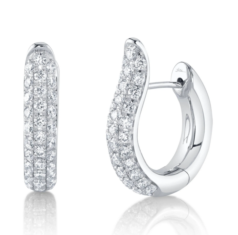 White Gold Pave Diamond Hoop Earrings Earrings Gift Giving