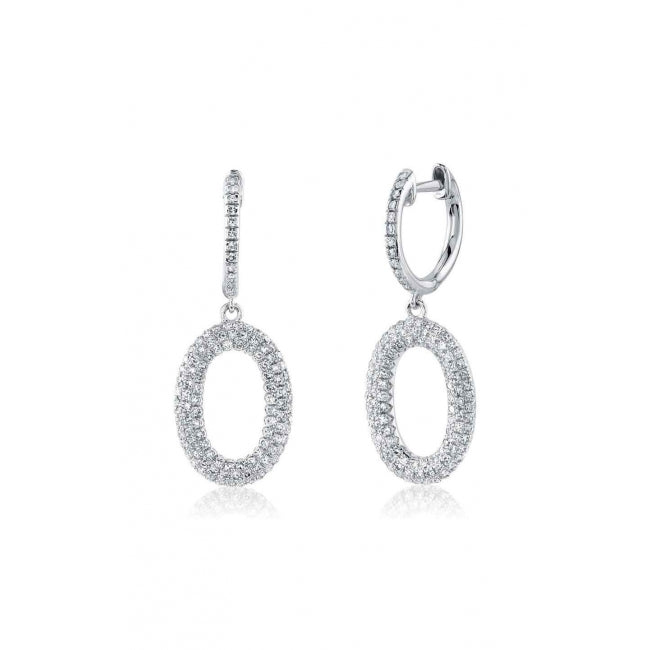 White Gold Pave Diamond Oval Drop Hoop Earrings Earrings Gift Giving