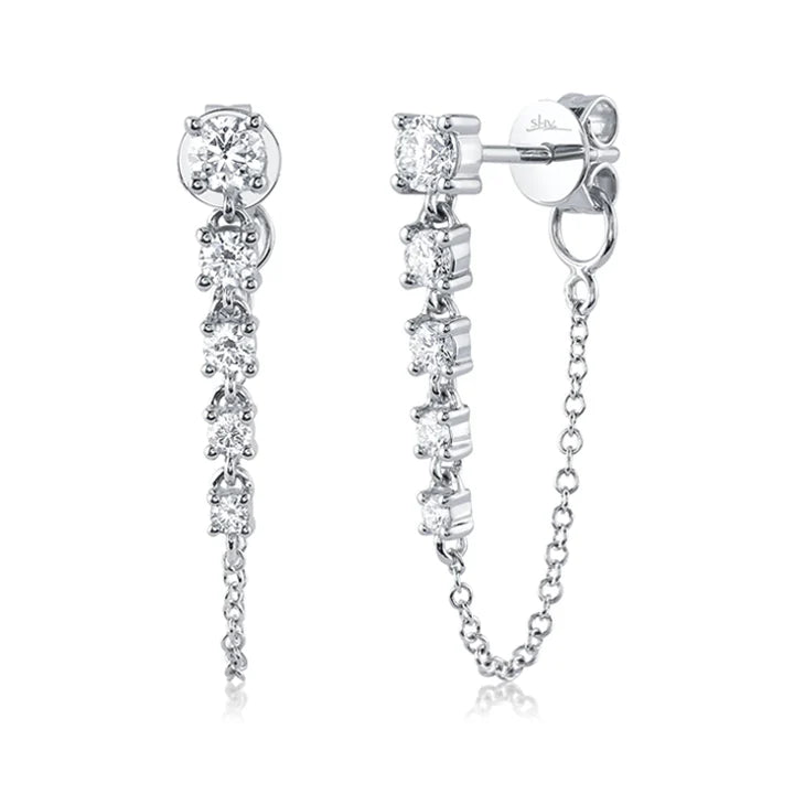 White Gold Diamond Chain Drop Earrings Earrings Gift Giving