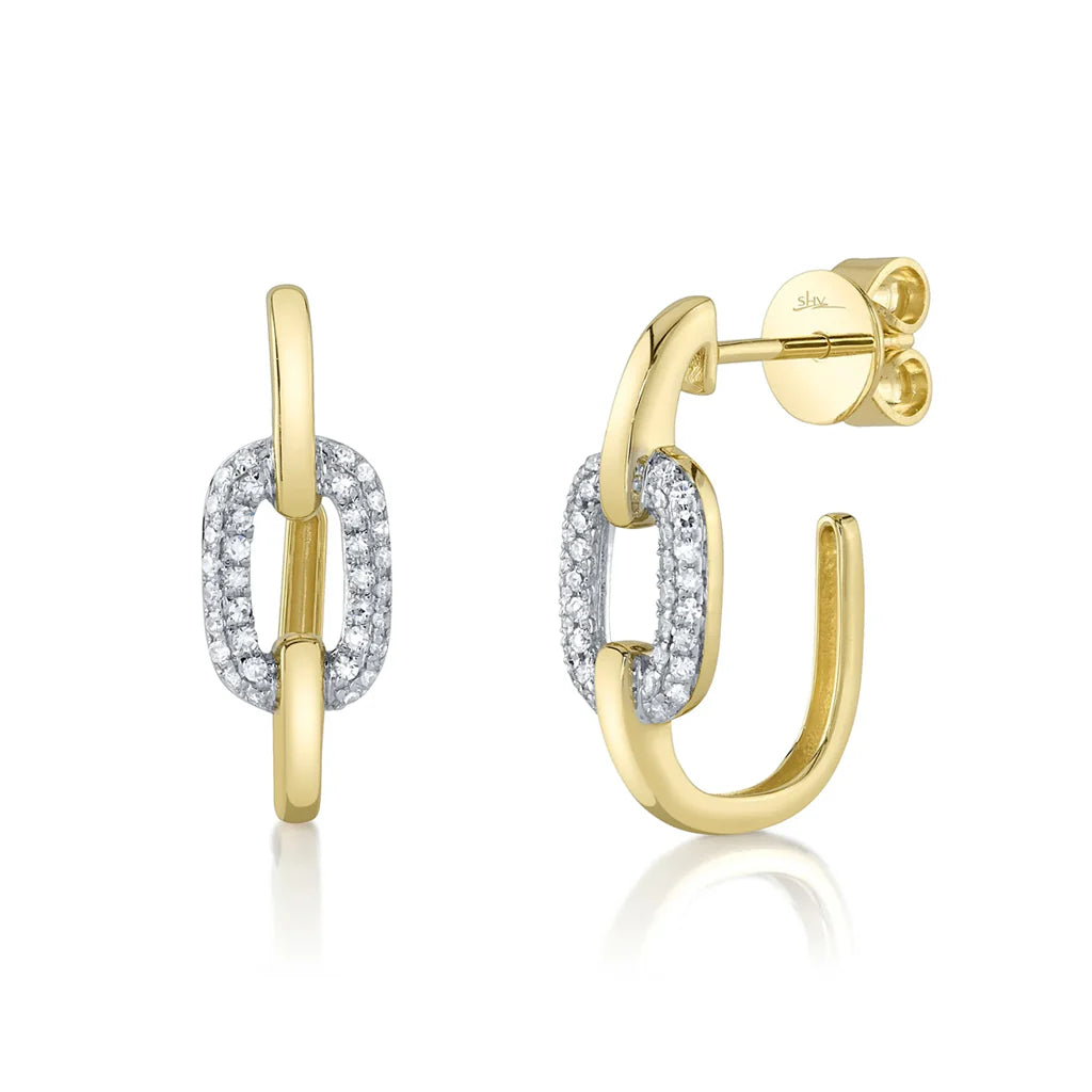 Yellow Gold Diamond Link Hoop Stud Earring Earrings Gift Giving