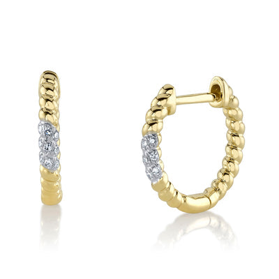 14kt Yellow Gold Twist Diamond Huggie Hoop Earrings Earrings Shy Creation