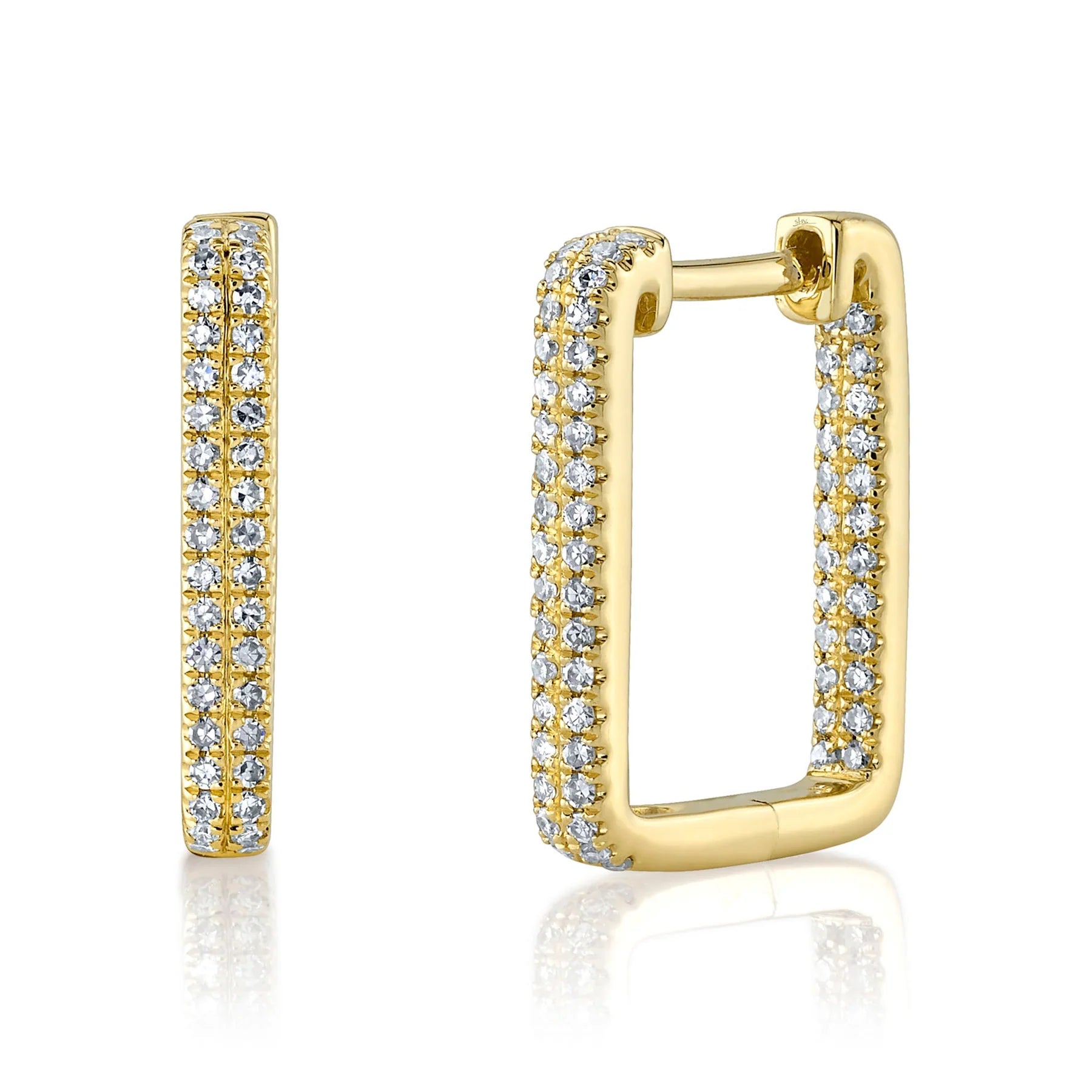 Yellow Gold Diamond Rectangle Hoop Earrings Earrings Gift Giving