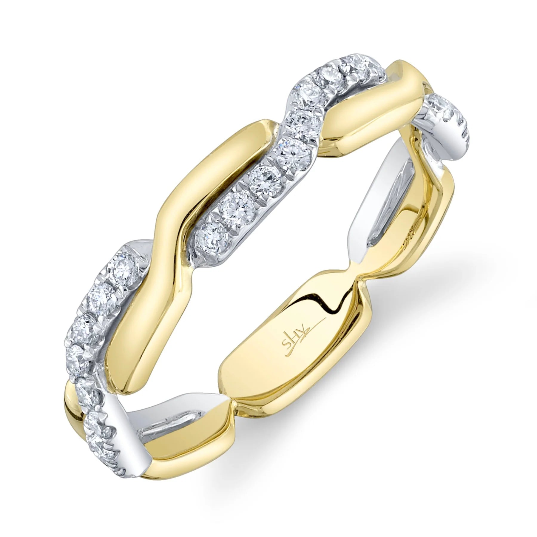 Yellow and White Gold Weave Diamond Ring Rings Gift Giving