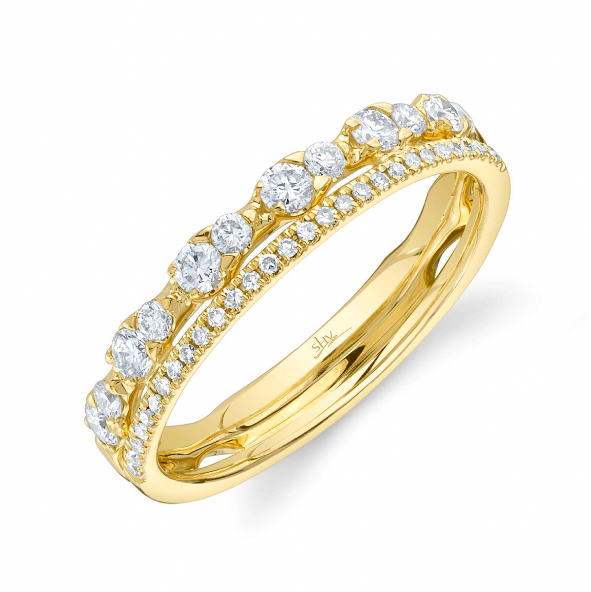 Yellow Gold 2 Row Diamond Ring Rings Shy Creation