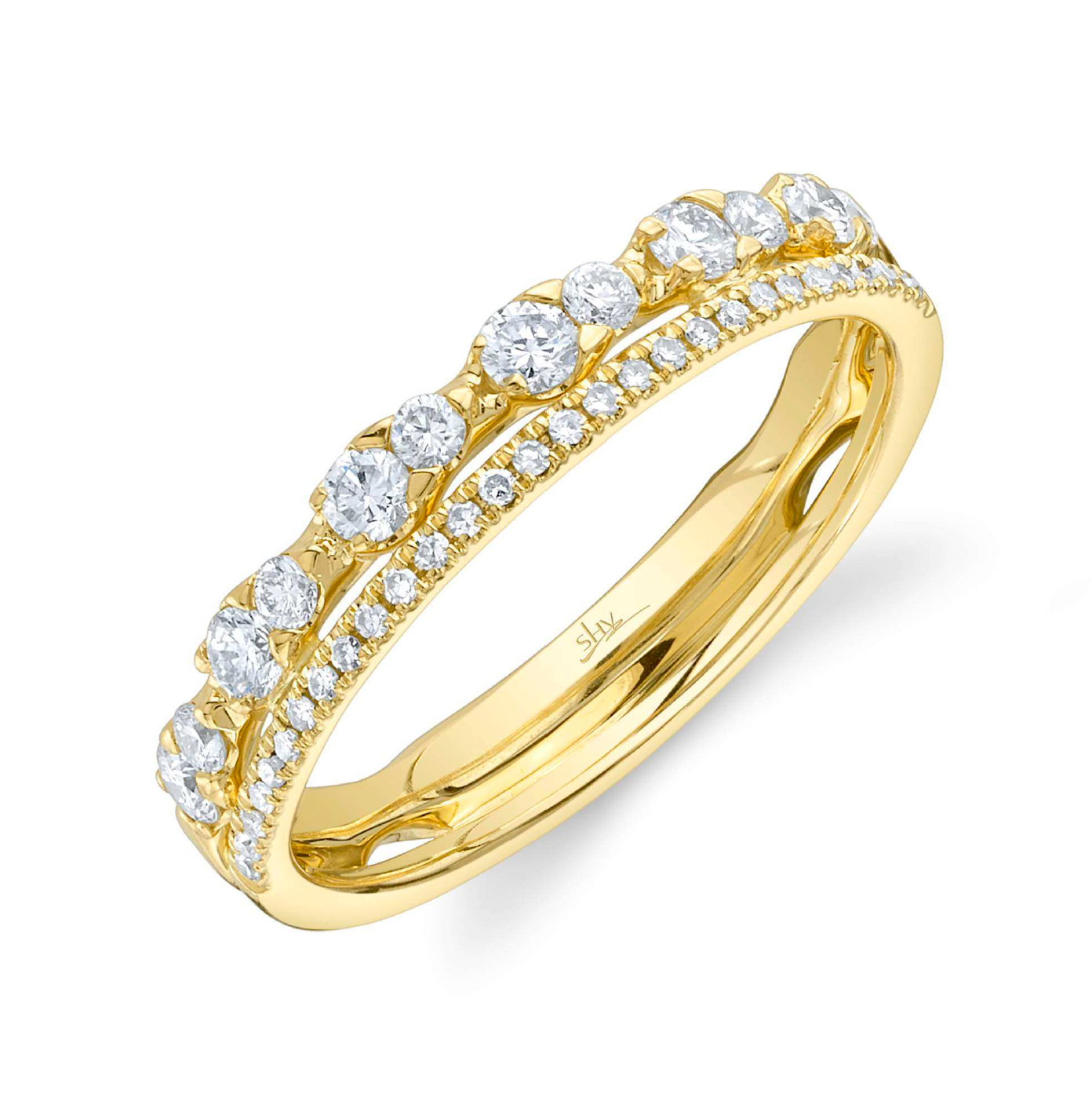 Yellow Gold 2 Row Diamond Ring Rings Gift Giving
