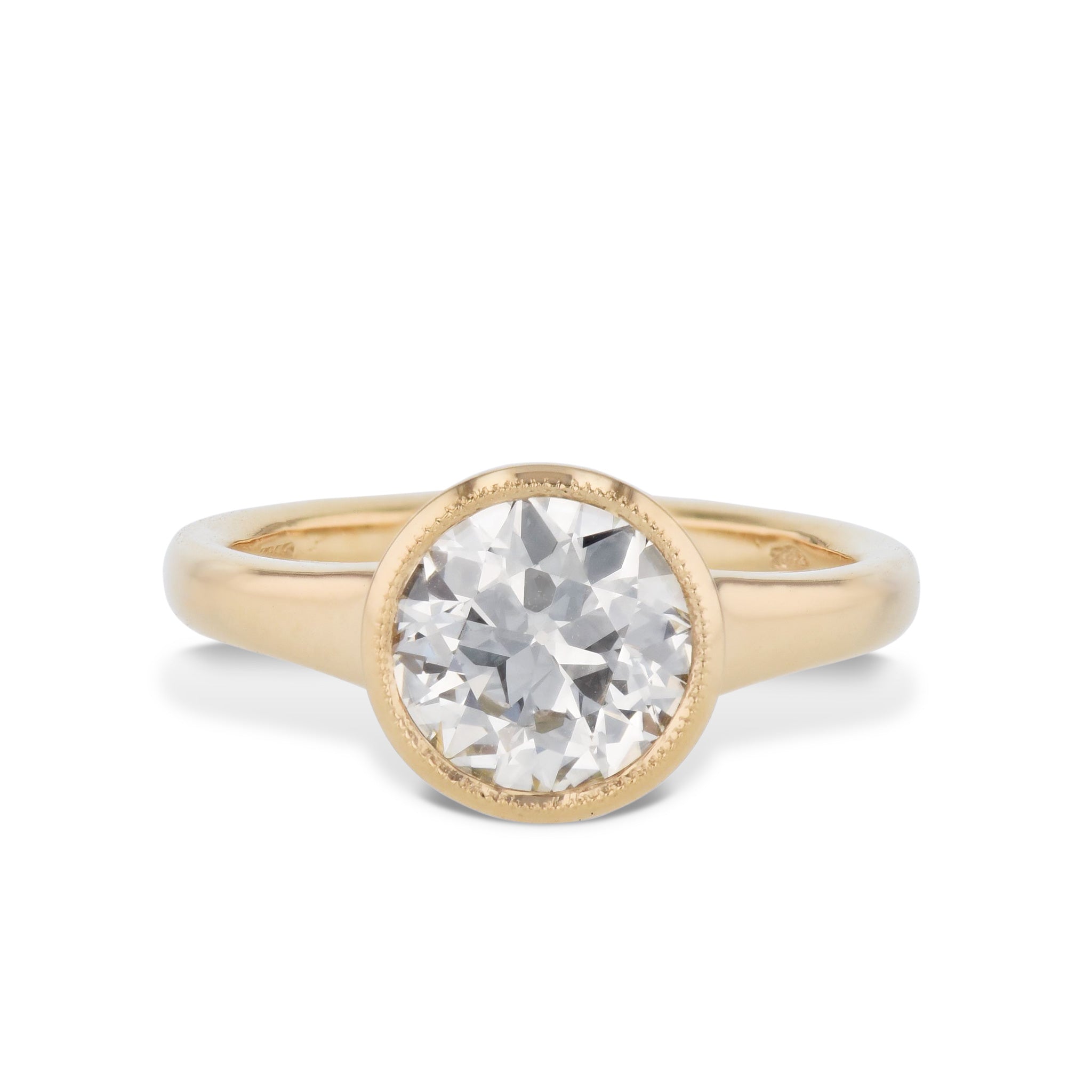 Round Bezel Diamond Yellow Gold Engagement Ring Rings H&amp;H Jewels