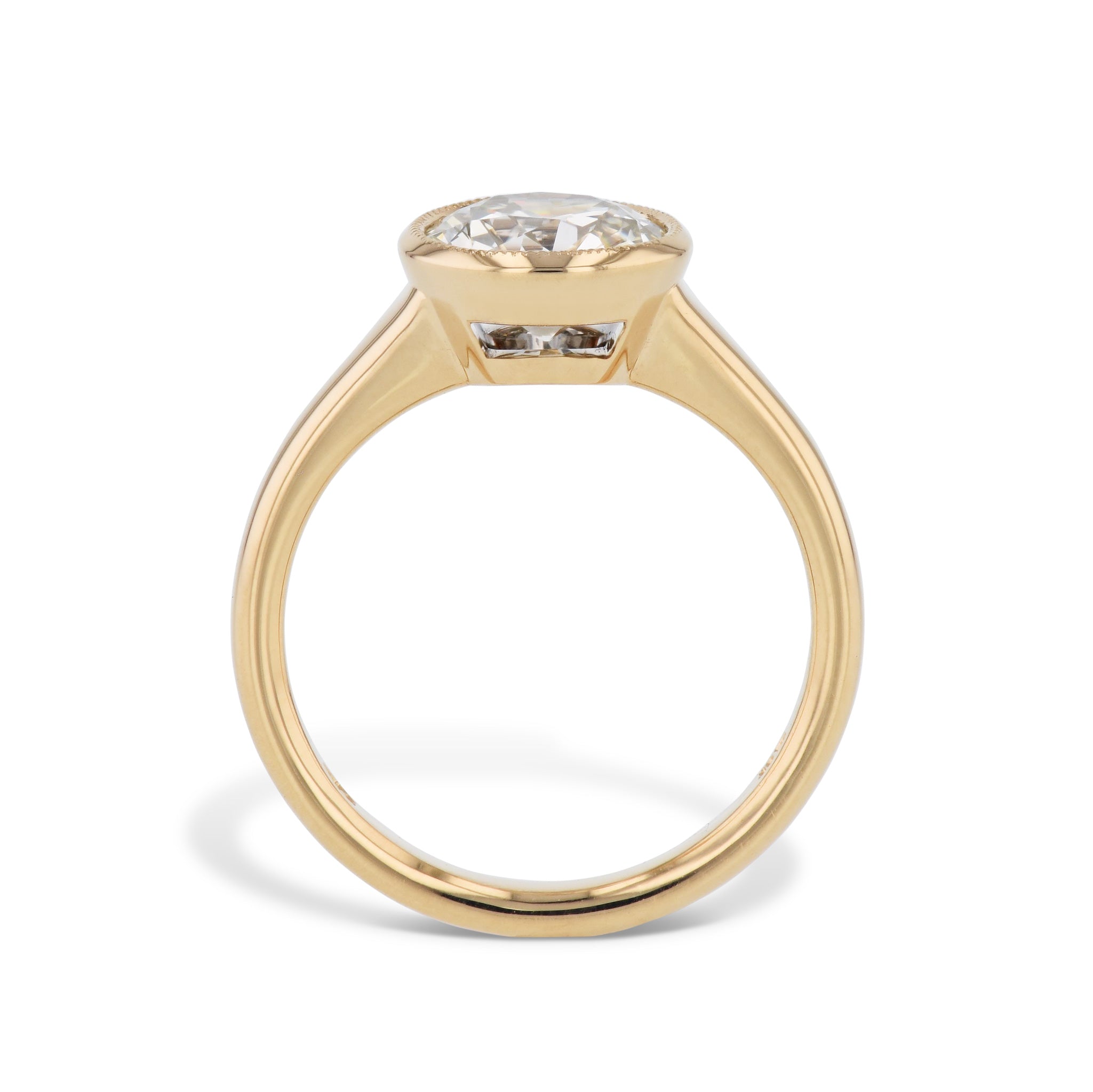 Round Bezel Diamond Yellow Gold Engagement Ring Rings H&amp;H Jewels