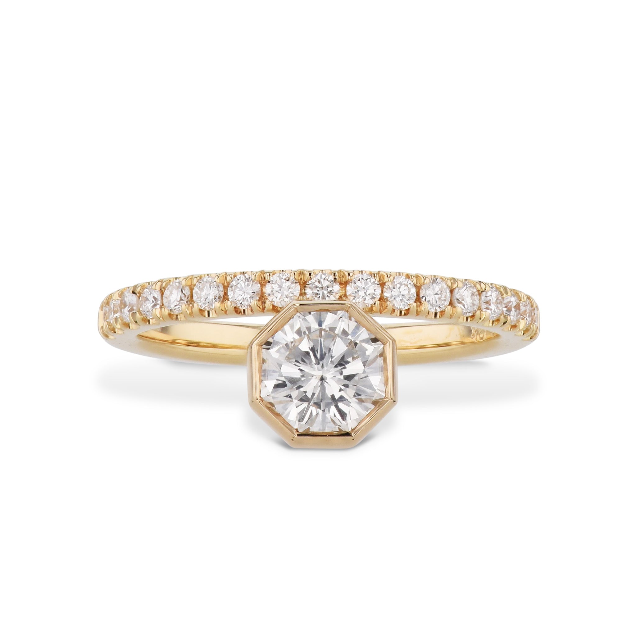 Octagonal Bezel Set Diamond Engagement Ring Rings H&amp;H Jewels