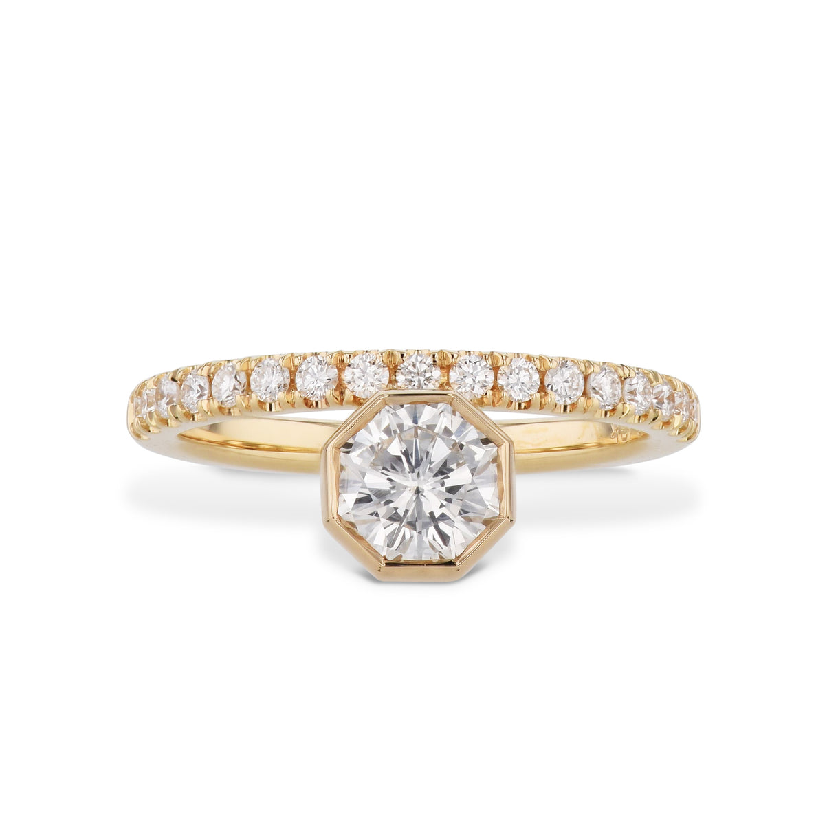 Octagonal Bezel Set Diamond Engagement Ring Rings H&H Jewels