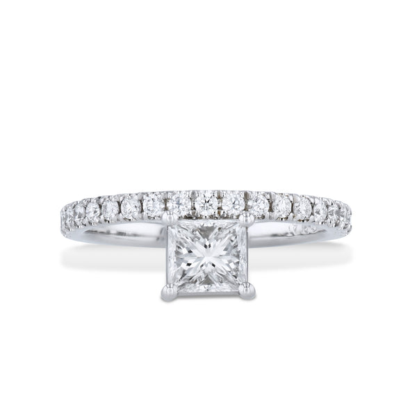 Diamond with Pave Band Platinum Engagement Ring Rings H&H Jewels