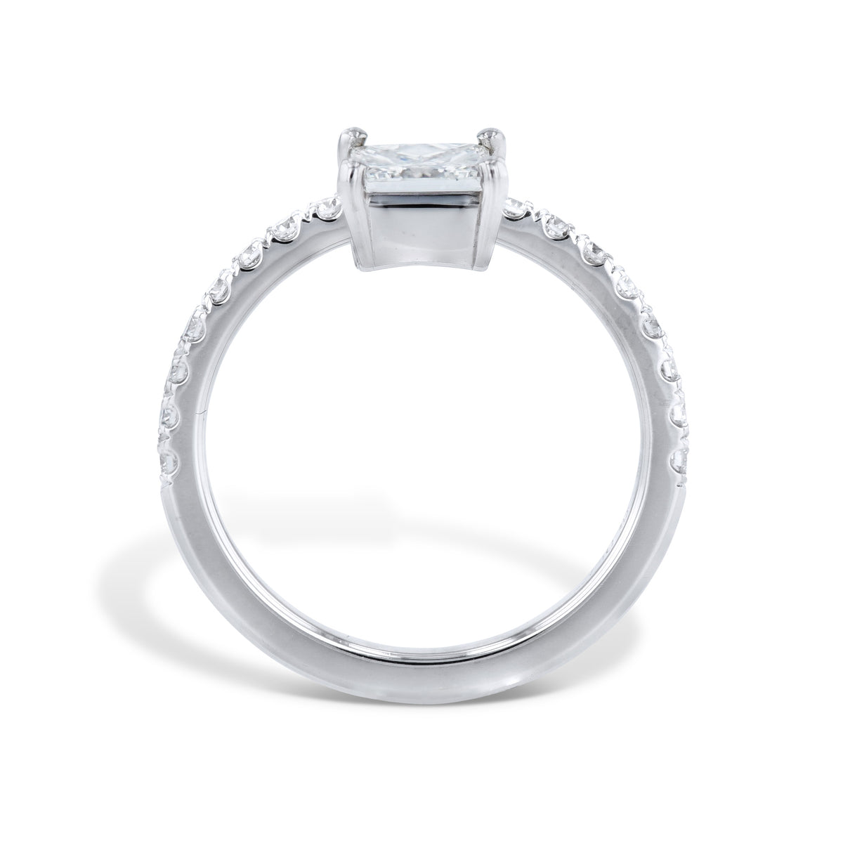 Diamond with Pave Band Platinum Engagement Ring - Alternate View 1