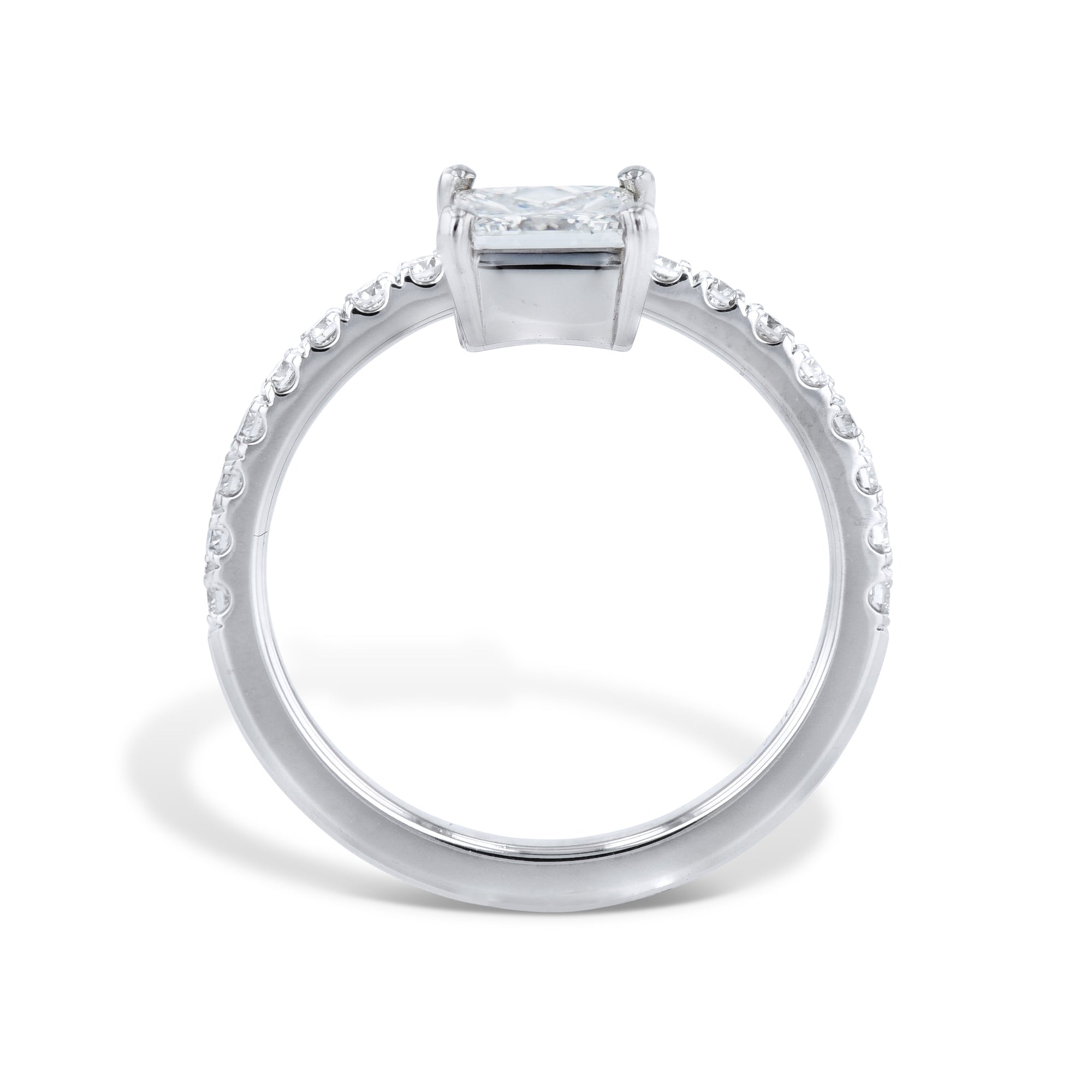 Diamond with Pave Band Platinum Engagement Ring Rings H&amp;H Jewels