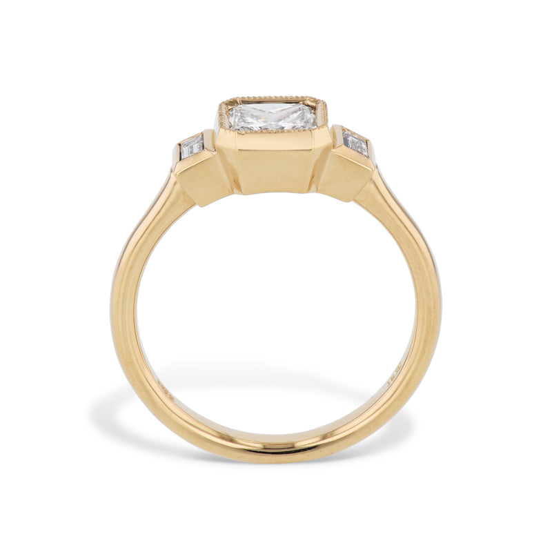Diamond and Bezel Set Baguette Yellow Gold Engagement Ring Rings H&H Jewels