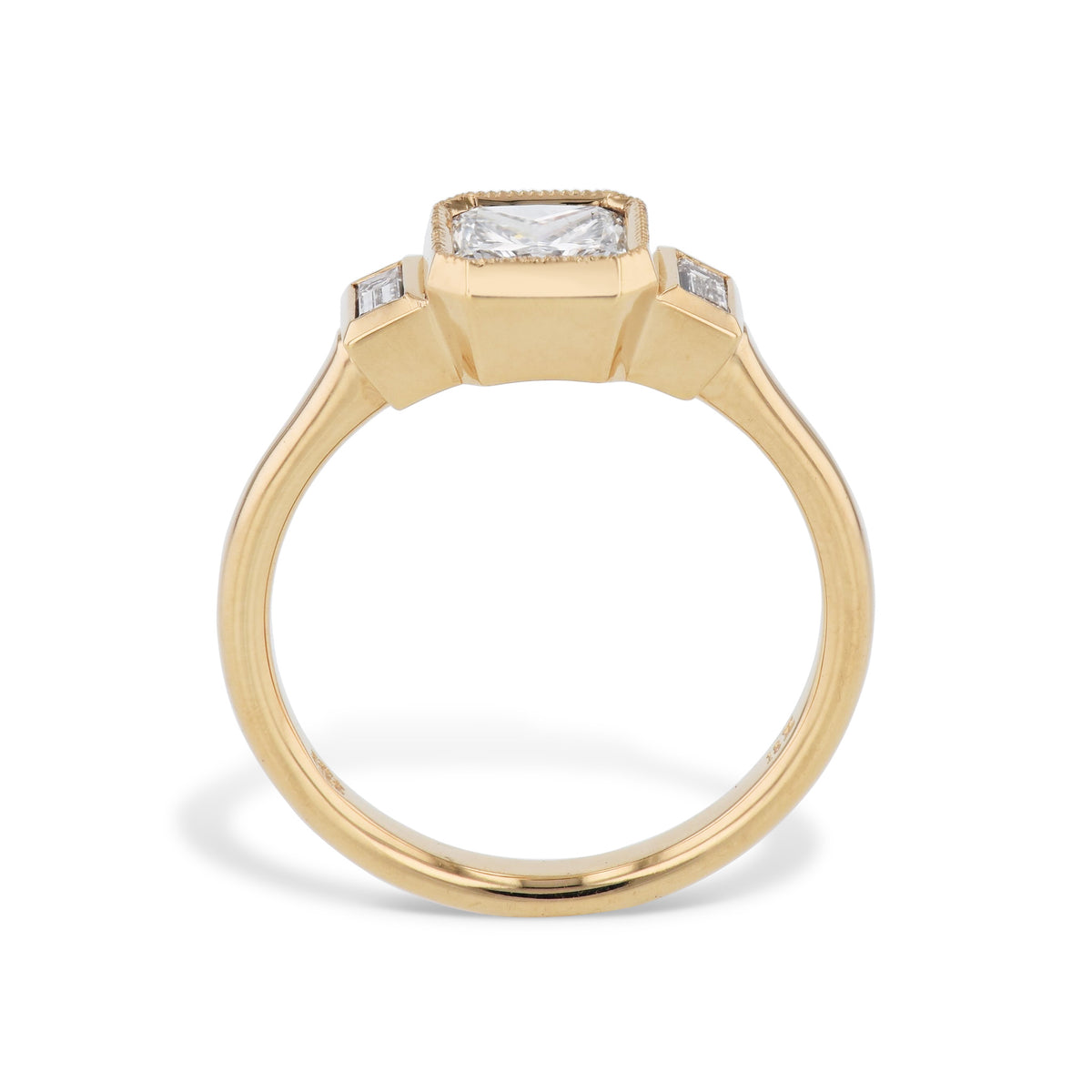 Diamond and Bezel Set Baguette Yellow Gold Engagement Ring - Alternate View 1