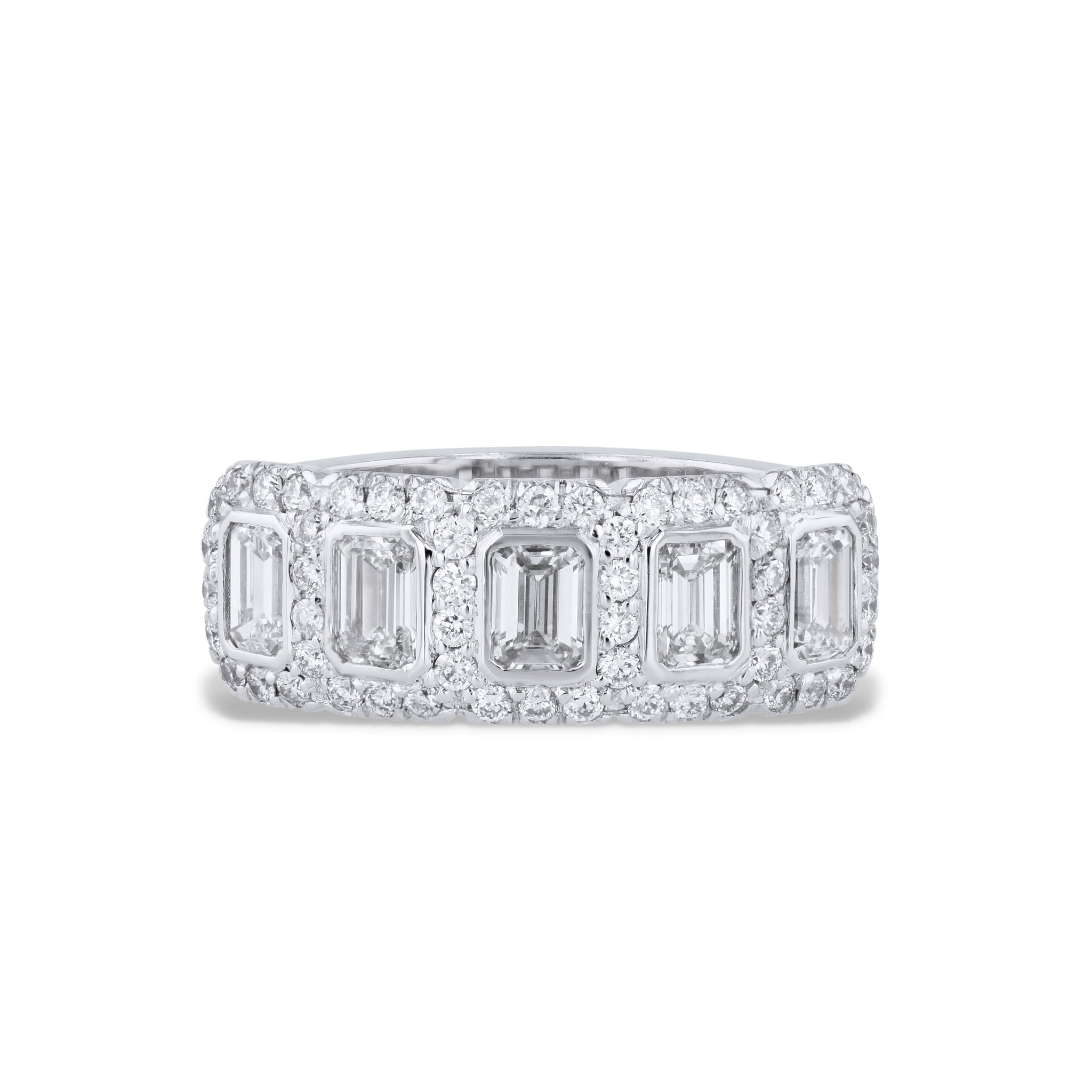 5 Emerald Cut Diamonds and Pave Platinum Ring Rings H&amp;H Jewels