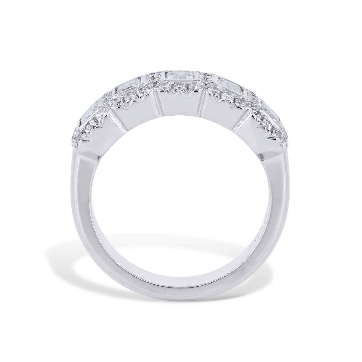 5 Emerald Cut Diamonds and Pave Platinum Ring - Alternate View 1
