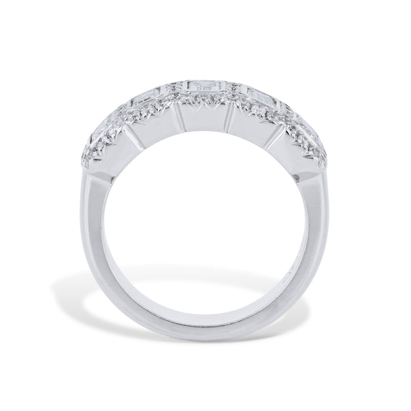 5 Emerald Cut Diamonds and Pave Platinum Ring Rings H&H Jewels