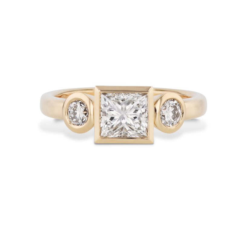 Square and Round Bezel Set Diamond Engagement Ring Rings H&H Jewels