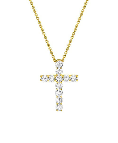 Yellow Gold Diamond Cross Pendant Necklace Necklaces Shy Creation