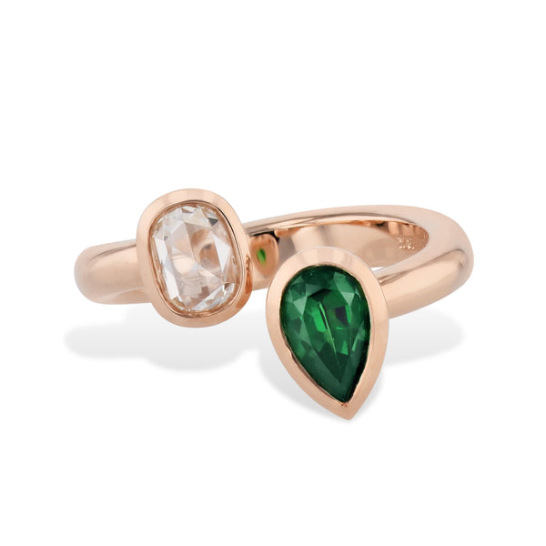Tsavorite and Diamond Moi et Toi Ring Rings H&H Jewels