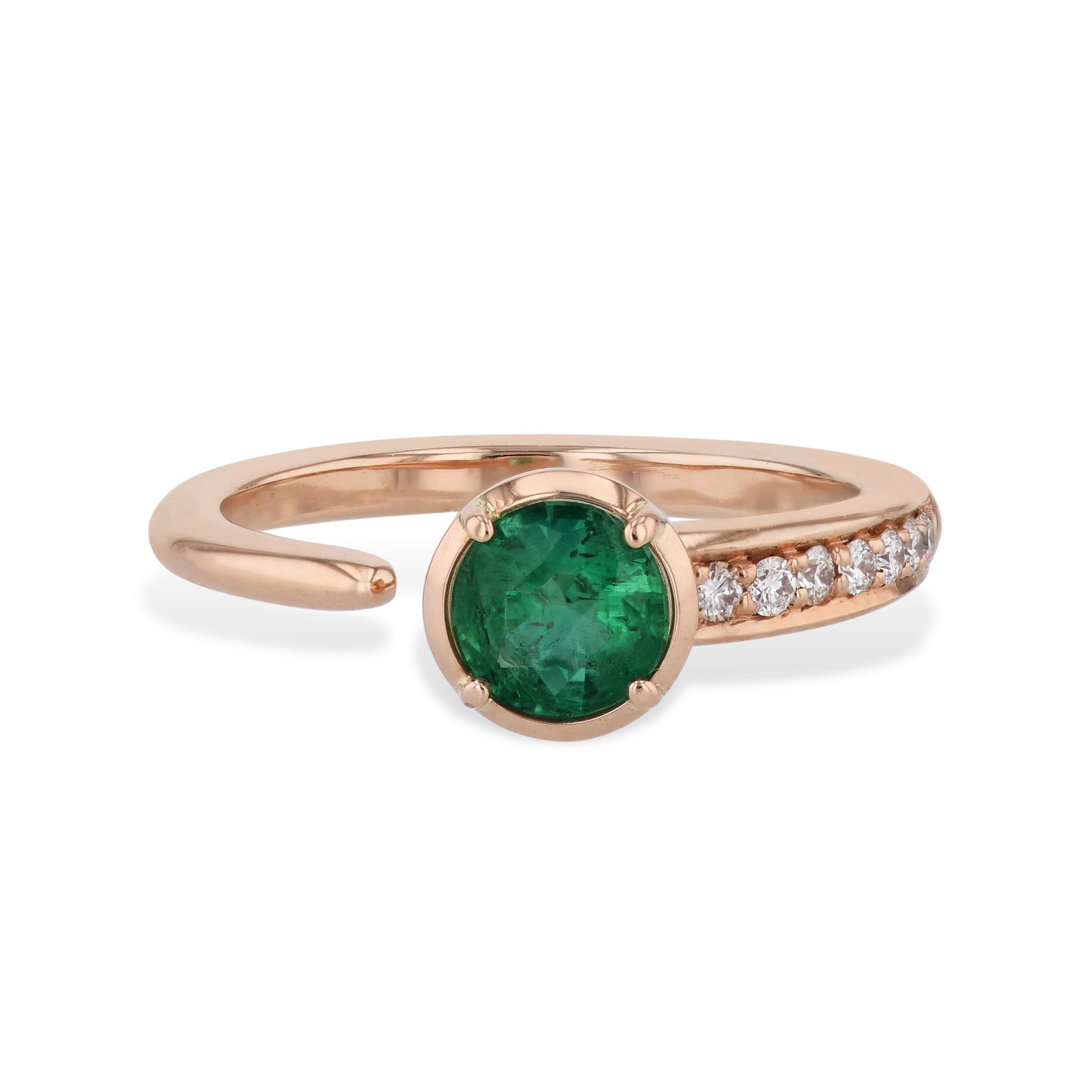 Zambian Emerald and Pave Diamond Open Ring Rings H&amp;H Jewels