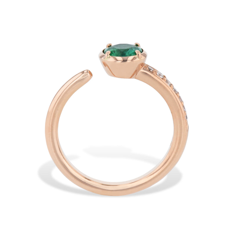 Zambian Emerald and Pave Diamond Open Ring Rings H&H Jewels